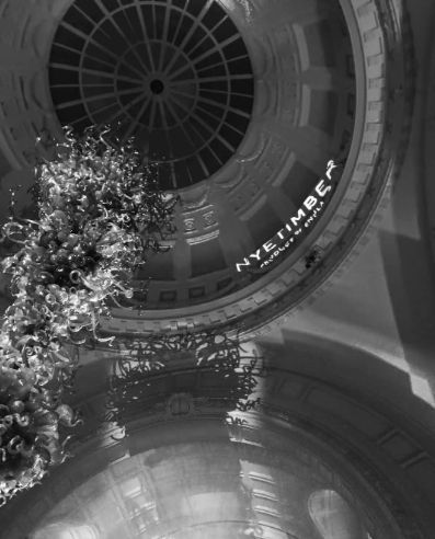 circular carved ceiling design inside a building