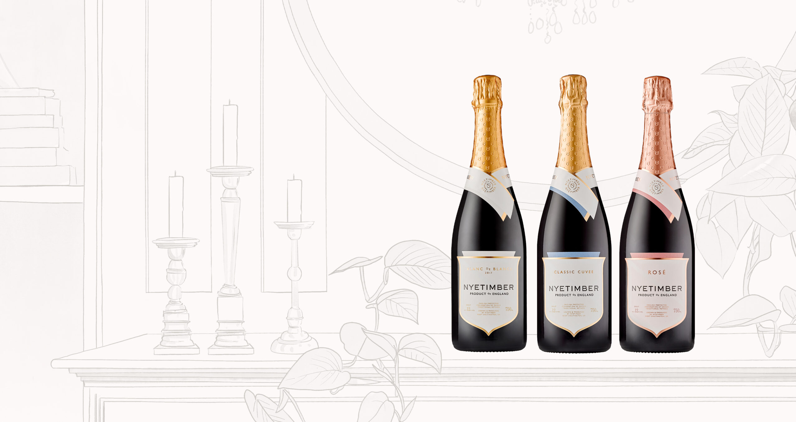 Nyetimber Icon Case with 3 bottles of English sparkling wine – Classic Cuvee MV, Rosé MV, and Blanc de Blancs 2017 luxury gift set.