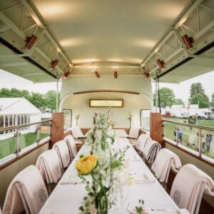 open top bus dining table decorated with flowers