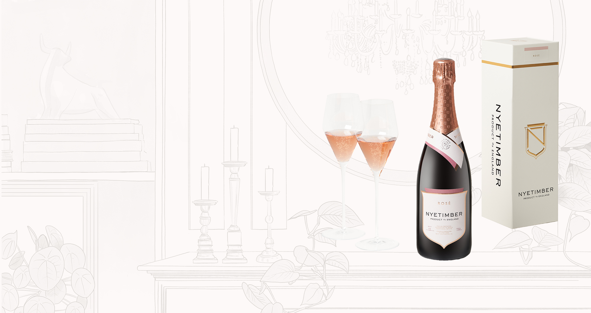 ROSE GLASSES, BOTTLE AND BOX ANGLED