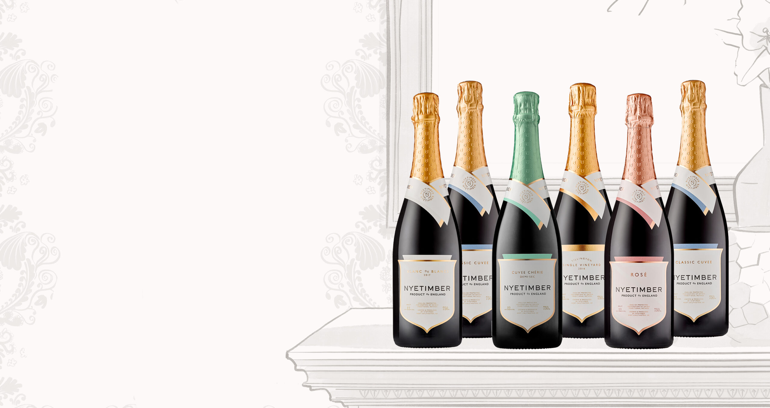 Nyetimber Luxury Celebration Case – English sparkling wine gift set with Classic Cuvee, Rosé, Cuvée Chérie, Blanc de Blancs, and Tillington.