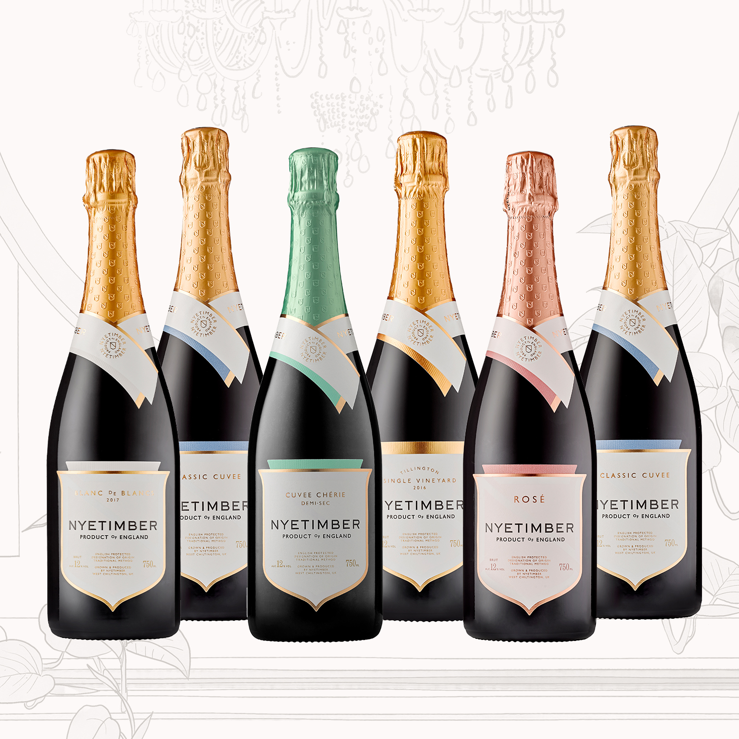 Nyetimber Luxury Celebration Case – English sparkling wine gift set with Classic Cuvee, Rosé, Cuvée Chérie, Blanc de Blancs, and Tillington.