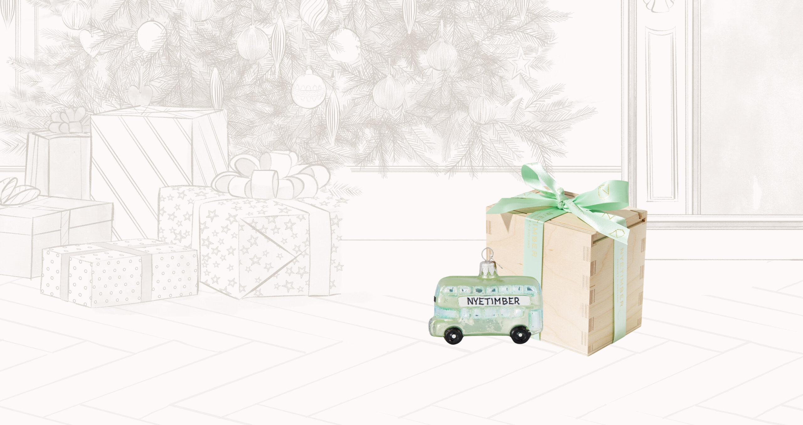 Nyetimber Bus Bauble Wooden Gift Box